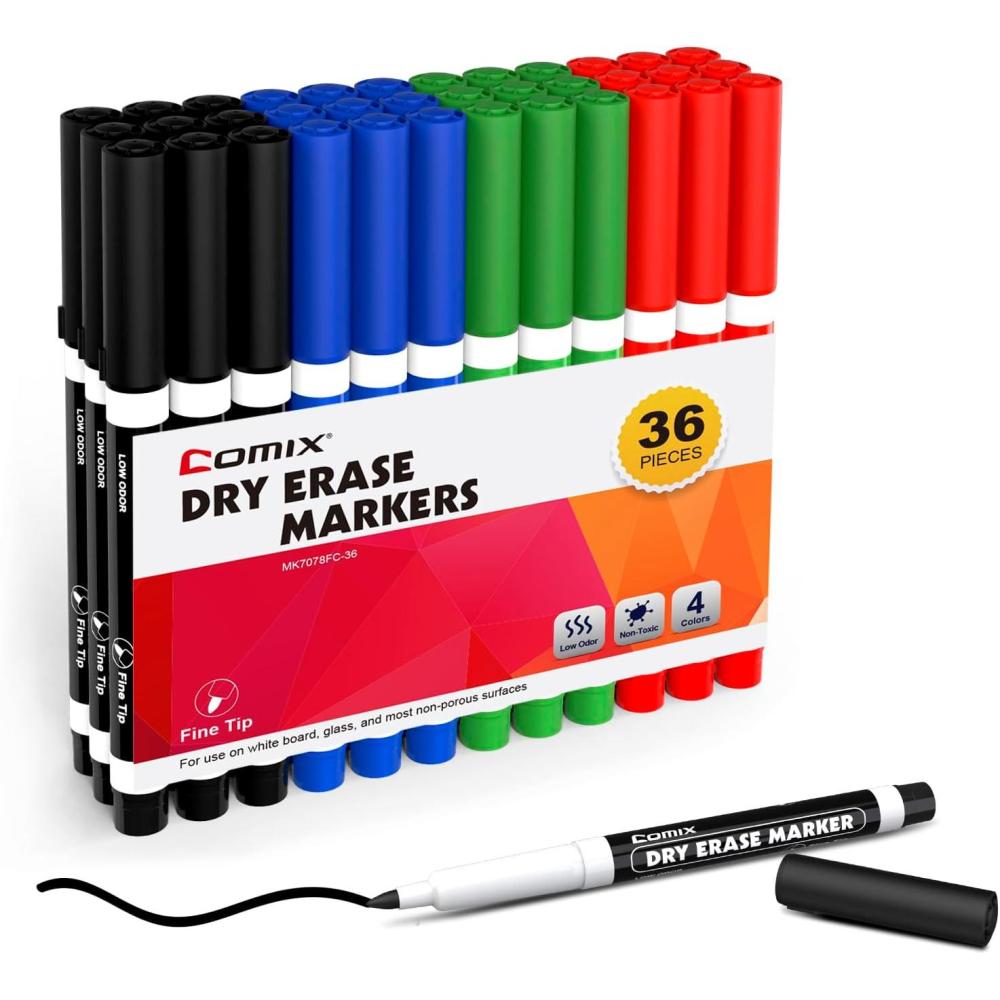 imageComix Fine Tip Dry Erase Markers Low Odor Whiteboard Markers 36 Bulk 4 Assorted Colors Markers for Kids Teachers Office ampamp School Supplies