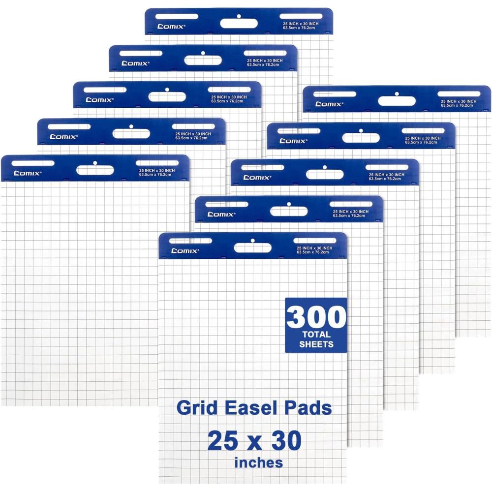 imageComix Grid Sticky Easel Pad 25 x 30 Inches Flip Chart Paper for Teachers Large SelfStick Pads for Office School 30 SheetsPad 10 PadsPack