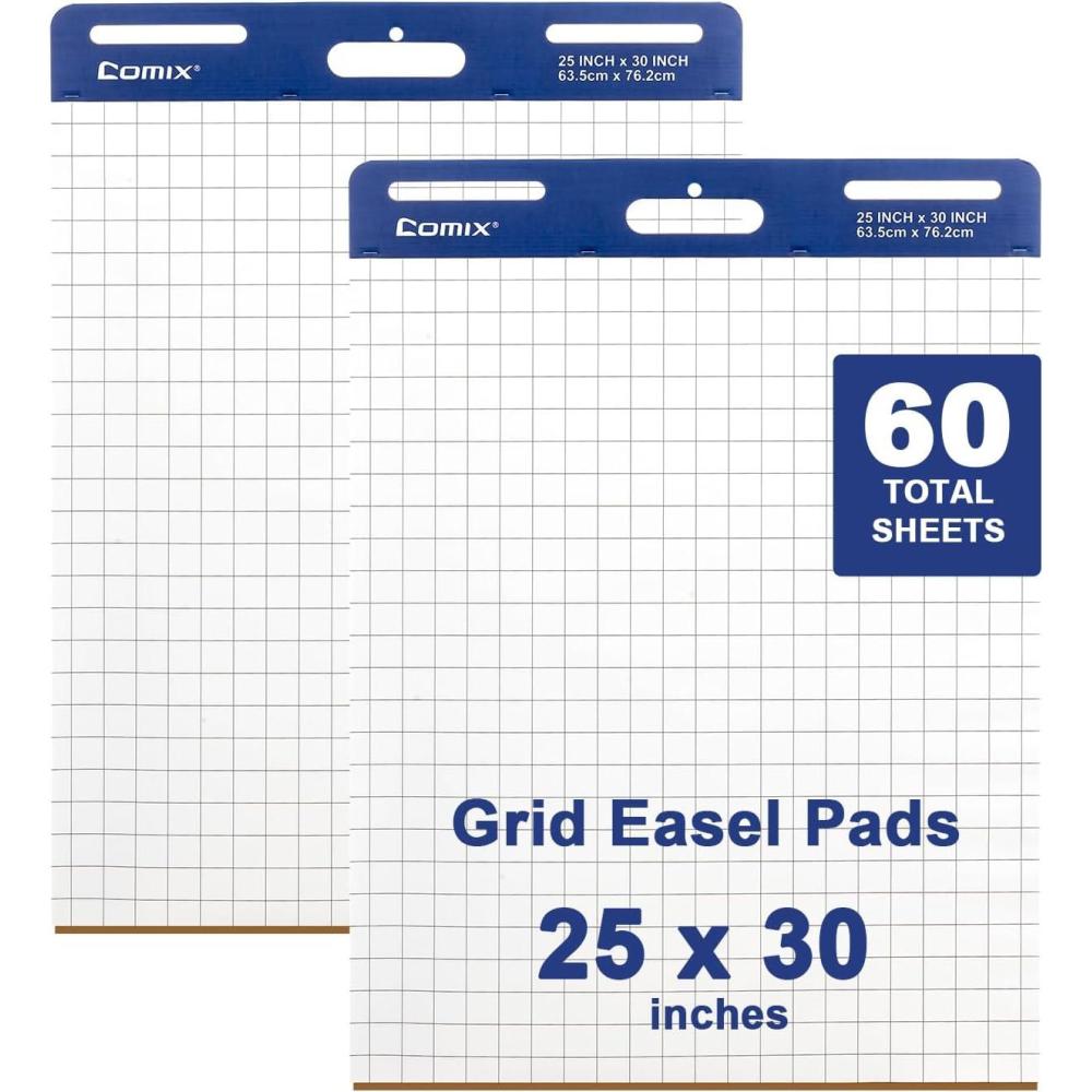 imageComix Grid Sticky Easel Pad 25 x 30 Inches Flip Chart Paper for Teachers Large SelfStick Pads for Office School 30 SheetsPad 2 PadsPack
