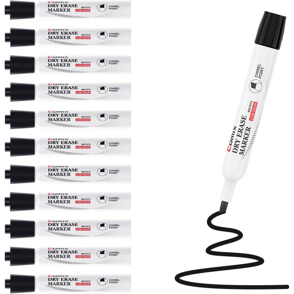 imageComix Low Odor Dry Erase Markers 36 Bulk Black Color Whiteboard Markers Chisel Tip Thick Markers for Kids Teachers12 Count Black Color