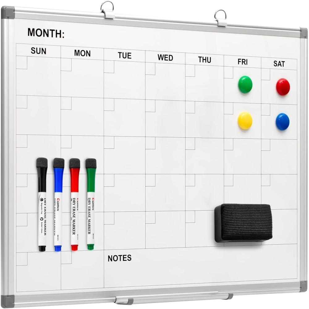 imageComix Magnetic Dry Erase Calendar Whiteboard 24 x 18 Inches Monthly Calendar Dry Erase Board for Wall Aluminum Frame Planner White Board with Markers Eraser Magnets24 18 inches