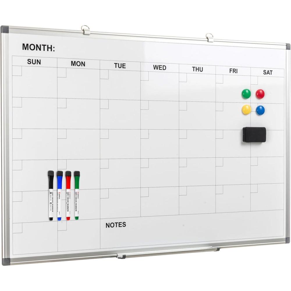 imageComix Magnetic Dry Erase Calendar Whiteboard 24 x 18 Inches Monthly Calendar Dry Erase Board for Wall Aluminum Frame Planner White Board with Markers Eraser Magnets36 24 inches