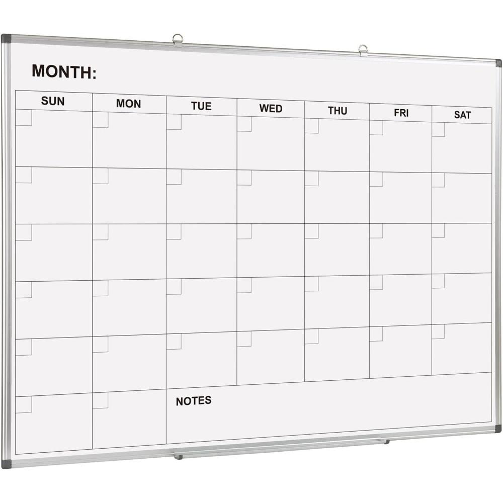 imageComix Magnetic Dry Erase Calendar Whiteboard 24 x 18 Inches Monthly Calendar Dry Erase Board for Wall Aluminum Frame Planner White Board with Markers Eraser Magnets48 36 inches