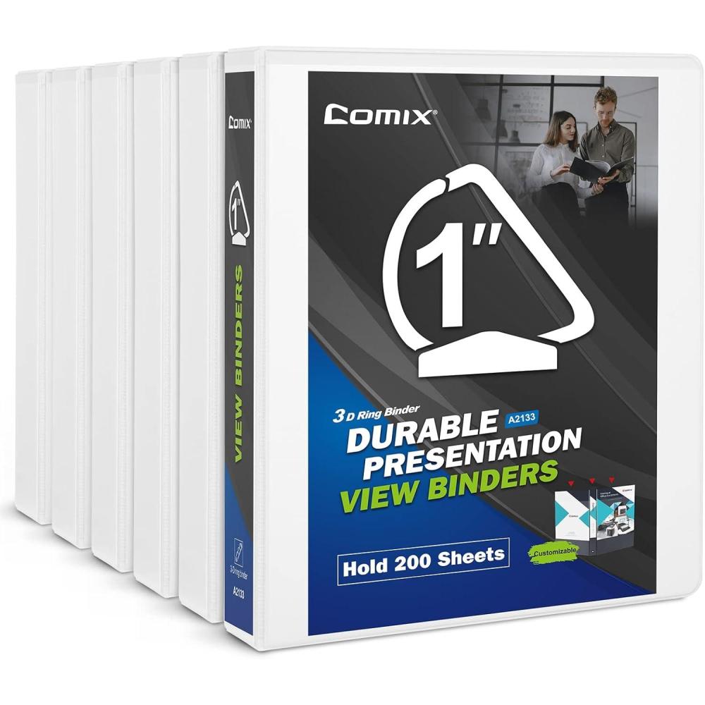imageComix Sturdy 3RingBinder 1inch D Ring Binders Hold 225 Sheets of 85quot x 11quot Paper 8 Pack WhiteWhite