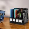Comix Magazine File Holder Rack/Vertical Desktop File Organizer – Plastic Desk Organizer for Files, Folders, Books – 4 Compartment Binder Organizer – Black(Black)