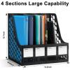 Comix Magazine File Holder Rack/Vertical Desktop File Organizer – Plastic Desk Organizer for Files, Folders, Books – 4 Compartment Binder Organizer – Black(Black)
