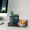 Comix Mesh Pen Pencil Holder Desk Organizer, 7 Compartment Wire Desktop Pen Pencil Cup Caddy Office Supplies for Home Office School, Black(3 Compartments-2pack)