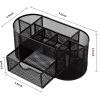 Comix Mesh Pen Pencil Holder Desk Organizer, 7 Compartment Wire Desktop Pen Pencil Cup Caddy Office Supplies for Home Office School, Black(8 Compartments)