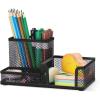 Comix Mesh Pen Pencil Holder Desk Organizer, 7 Compartment Wire Desktop Pen Pencil Cup Caddy Office Supplies for Home Office School, Black(3 Compartments)