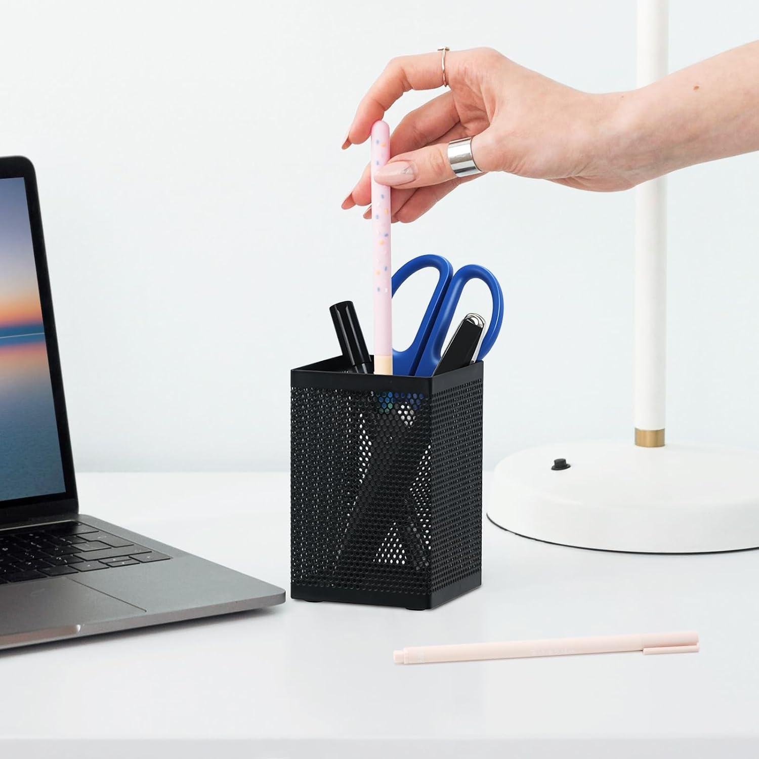 imageComix Mesh Pen Holder Desk Wire Pencil Holder with Foam Pad and NonSlip Bottom Office Supplies Desk Organizer for Home Office School 1 Pack1 Pack