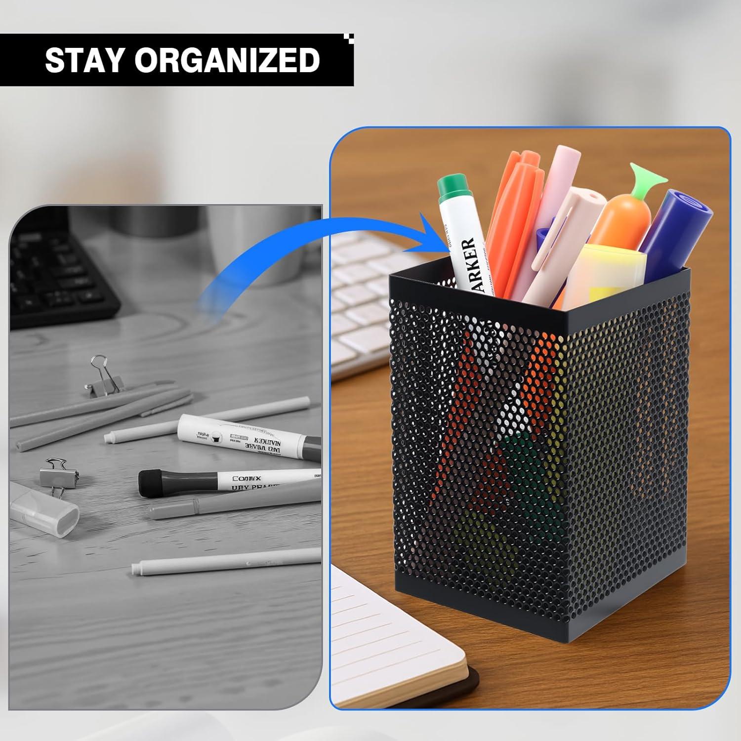 imageComix Mesh Pen Holder Desk Wire Pencil Holder with Foam Pad and NonSlip Bottom Office Supplies Desk Organizer for Home Office School 1 Pack2 Packs