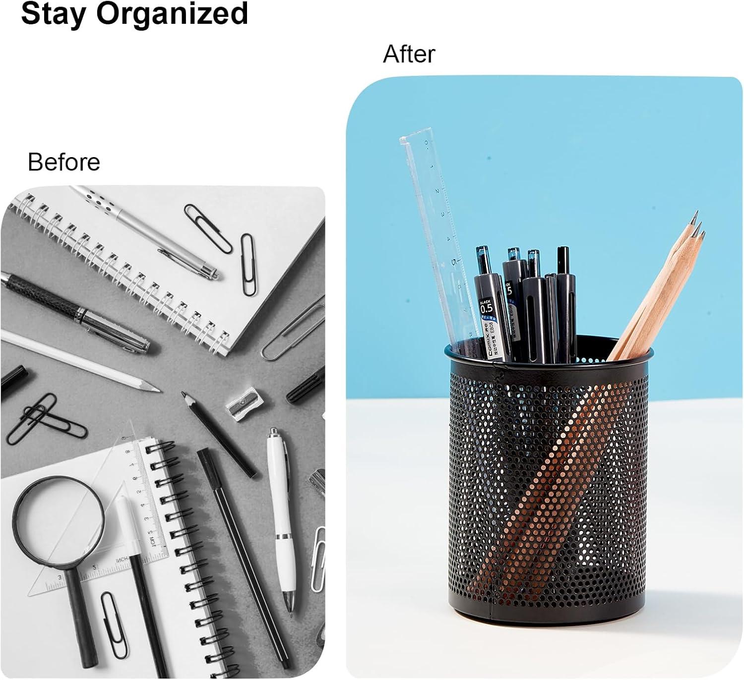 imageComix Pen Holder Desk Organizer Wire Mesh Pencil Cup with Foam Pad and NonSlip Bottom Office Supplies Desk Accessories for Home Office School 1 Pack2 Packs