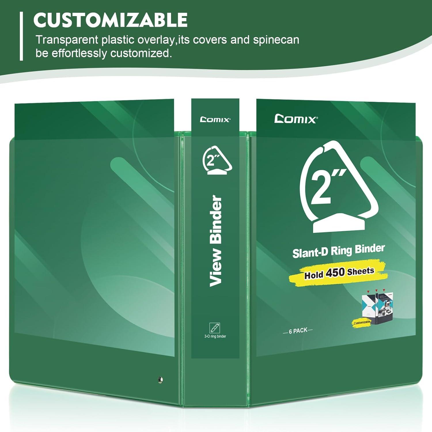 imageCOMIX Sturdy 3 Ring Binder 2 inch with Clear View Cover 2quot SlantD Ring View Binder Holds 500 Sheets of US Letter Size Paper 6 Pack RedGreen