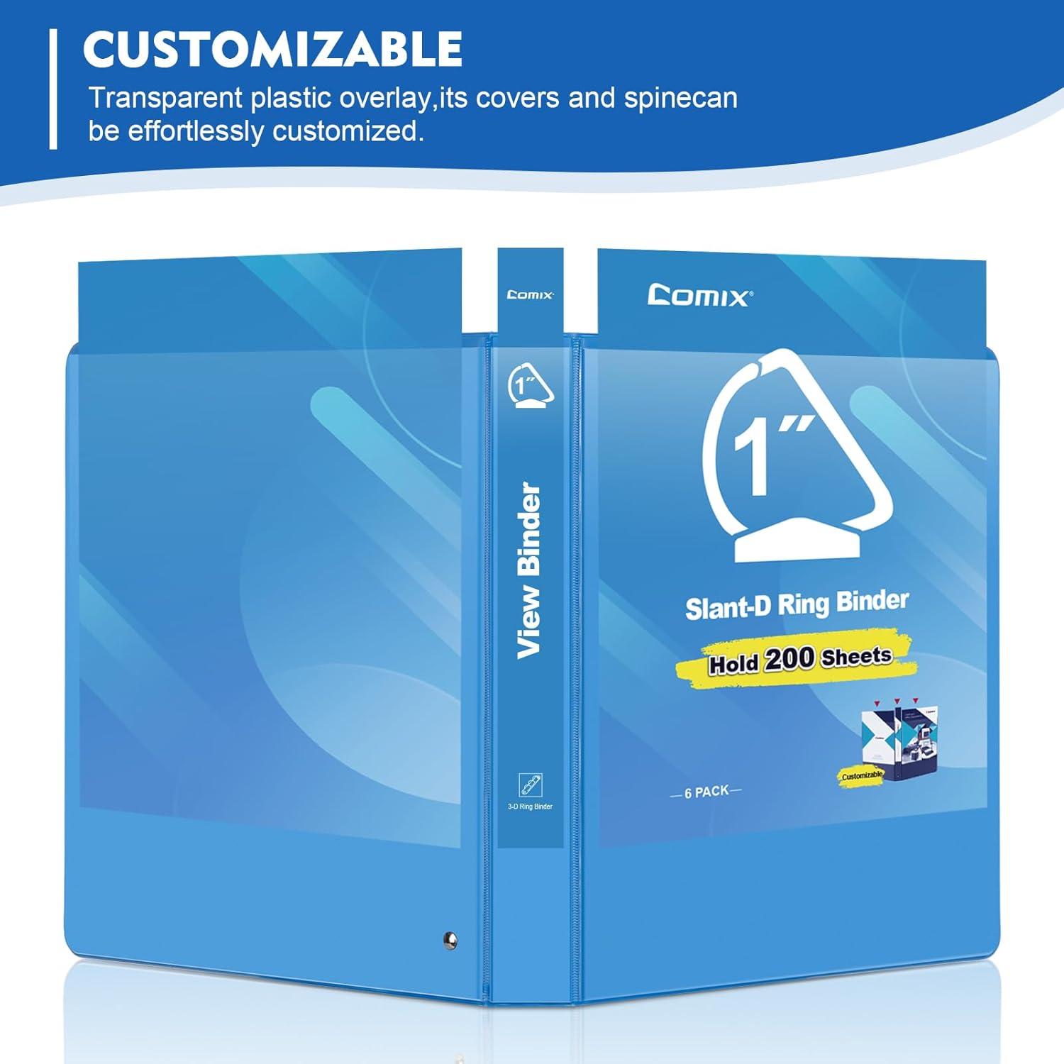 imageCOMIX Sturdy 3 Ring Binder 2 inch with Clear View Cover 2quot SlantD Ring View Binder Holds 500 Sheets of US Letter Size Paper 6 Pack RedLight Blue