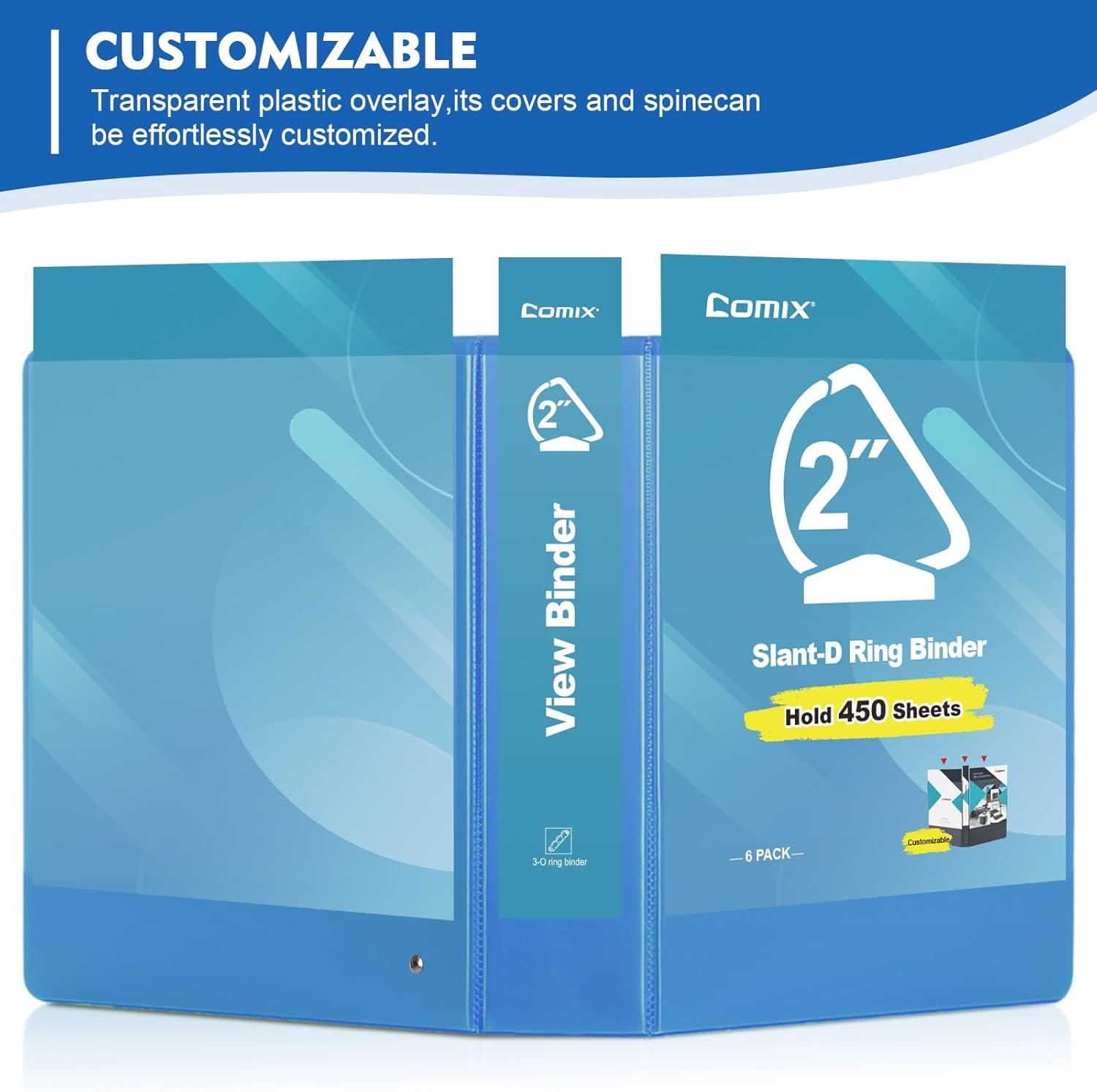 imageCOMIX Sturdy 3 Ring Binder 2 inch with Clear View Cover 2quot SlantD Ring View Binder Holds 500 Sheets of US Letter Size Paper 6 Pack RedLight Blue