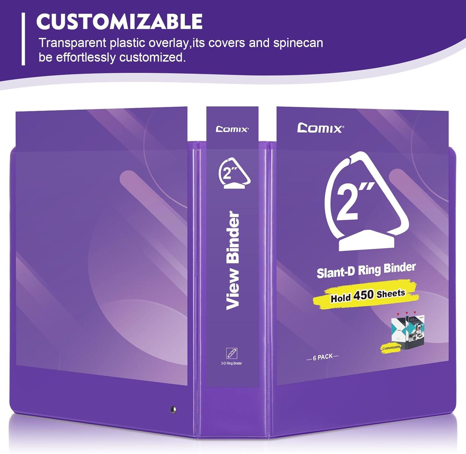 imageCOMIX Sturdy 3 Ring Binder 2 inch with Clear View Cover 2quot SlantD Ring View Binder Holds 500 Sheets of US Letter Size Paper 6 Pack RedPurple