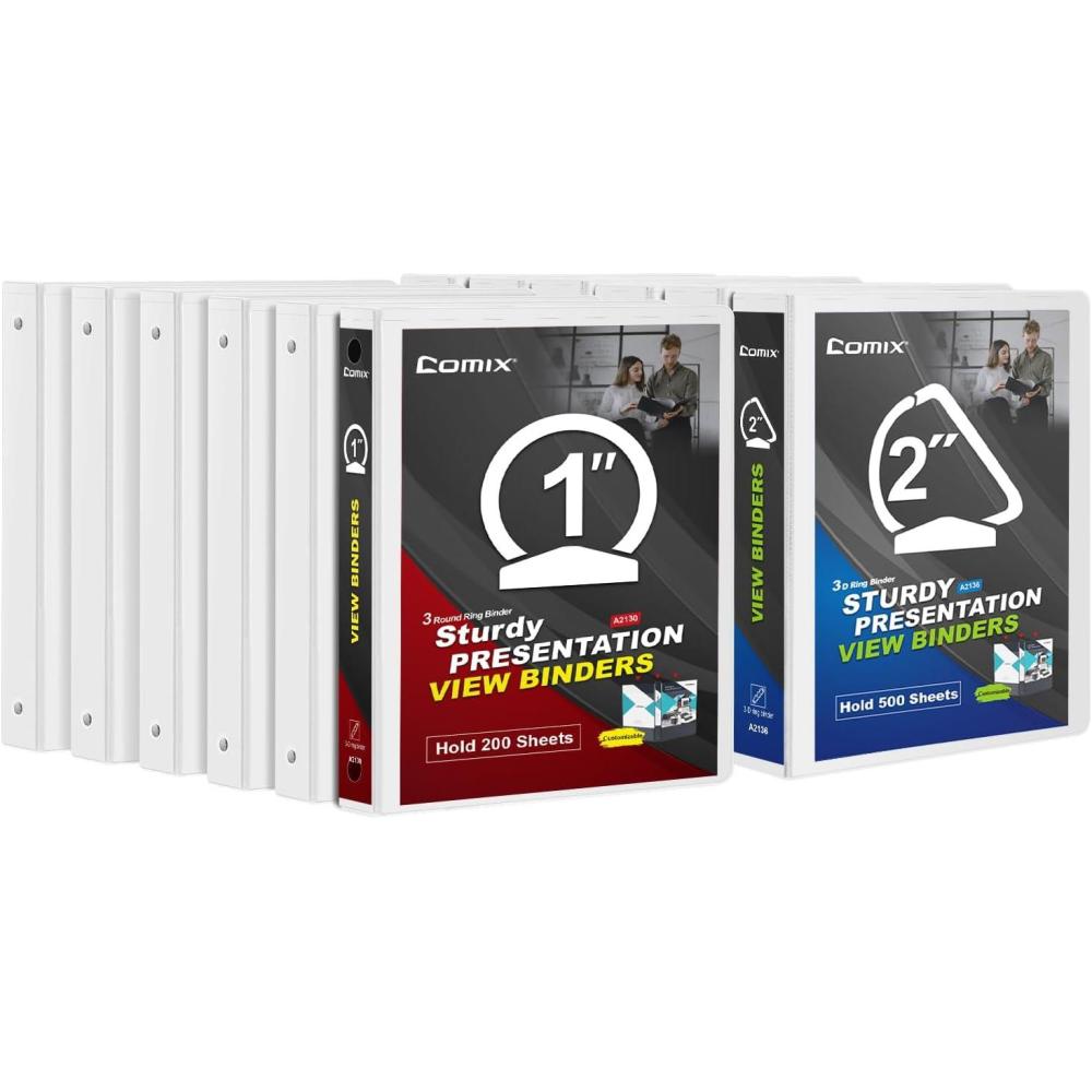 imageCOMIX Sturdy 3 Ring Binder 1 inch ampamp 2 Inch DRing Binders