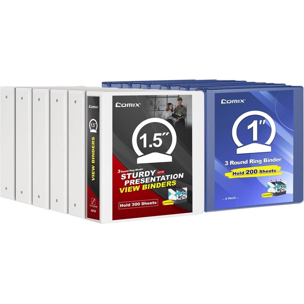 imageCOMIX Sturdy 3 Ring Binder 15 inch Dark Blue ampamp 1 inch White Binder