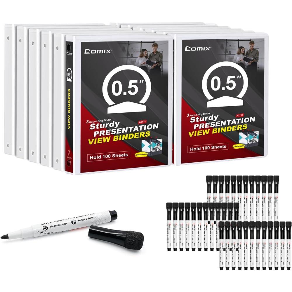 imageCOMIX Sturdy 3 Ring Binder 15 inch ampamp Magnetic Dry Erase Markers