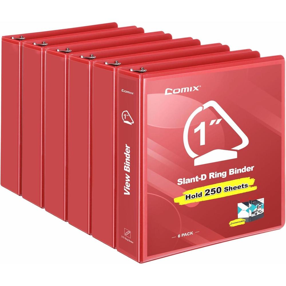imageCOMIX Sturdy 3 Ring Binder 2 inch with Clear View Cover 2quot SlantD Ring View Binder Holds 500 Sheets of US Letter Size Paper 6 Pack RedRed