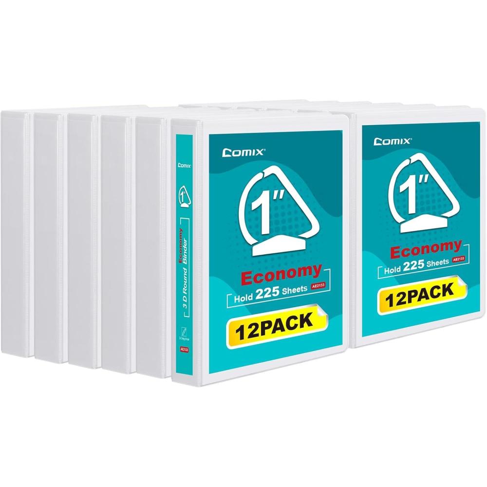 imageCOMIX 3 Ring Binder1 inch SlantD Clear View Cover with Pockets Holds 225 Sheets of US Letter Size Paper Black Binder for School Office and Home 12 PackWhite