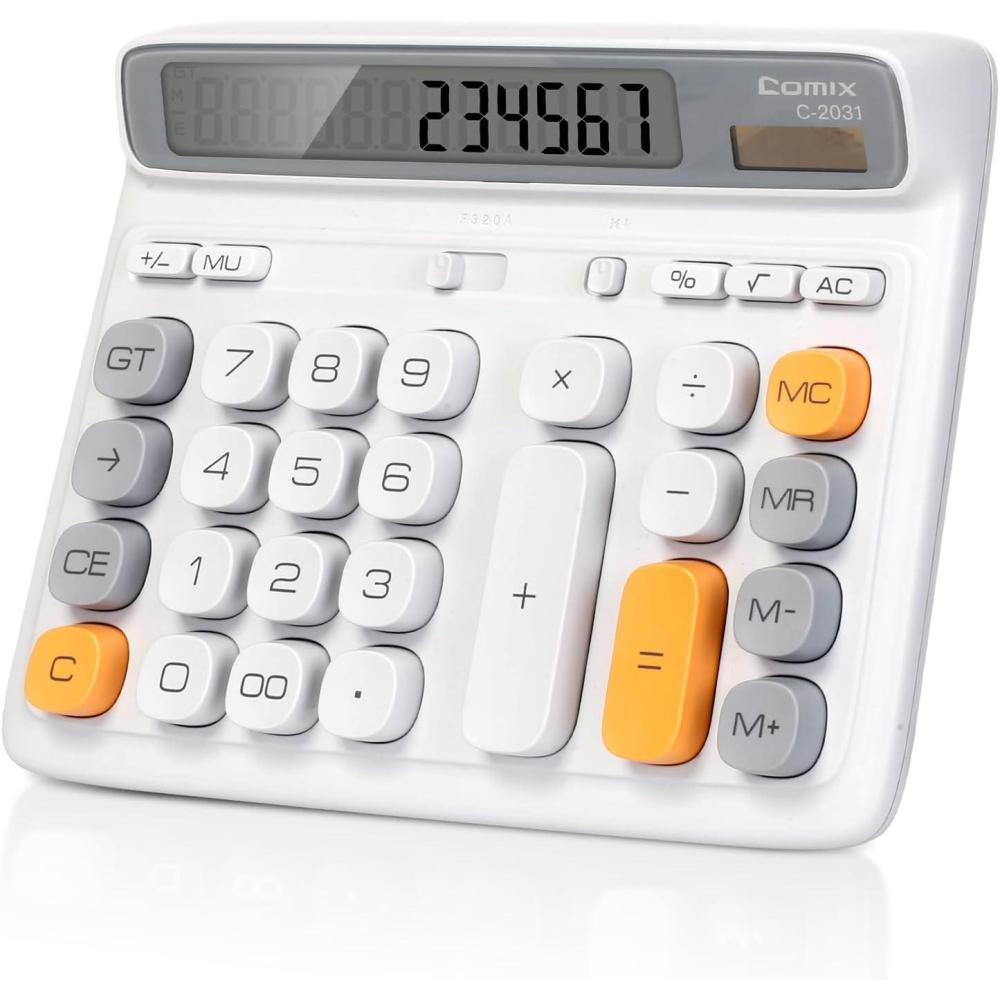 imageComix Desk Calculator with 12 Digits Large LCD Display Solar Battery Dual Power Large Computer Keys Basic Calculator for Home Office SchoolGray