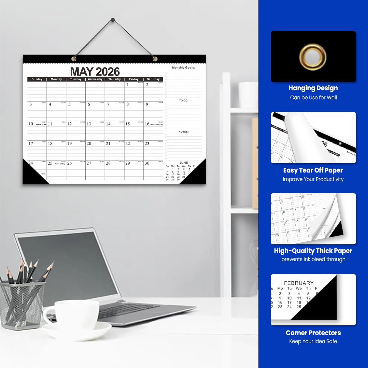 imageComix 20252026 Floral Desk Calendar 18 Month Desk Calendar July 2025Dec 2026 17quotx12quot Thick Paper with Classic Design for Office ampamp HomeBlack and White