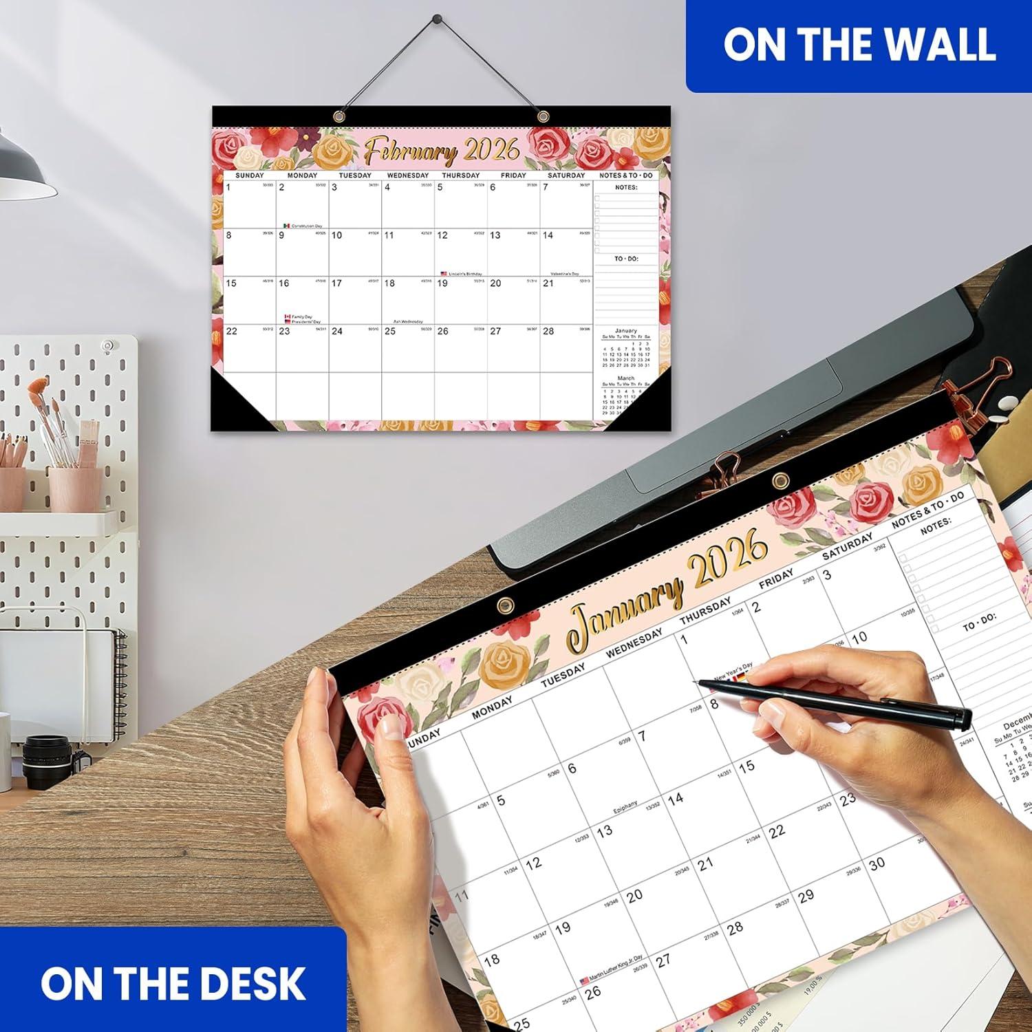imageComix 20252026 Floral Desk Calendar 18 Month Desk Calendar July 2025Dec 2026 17quotx12quot Thick Paper with Classic Design for Office ampamp HomeWater Color Flower