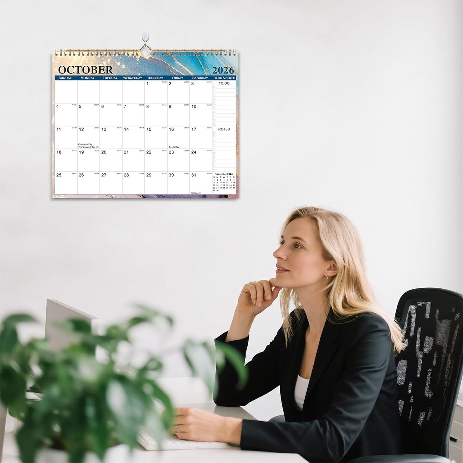 imageComix 2026 Wall Calendar 14x11 Inch 12 Monthly Calendar January 2026 to December 2026 Calendar with Spiral Binding Week Numbers Gift for Holiday Ideal for School Home and OfficeChristmas StyleFluid Art