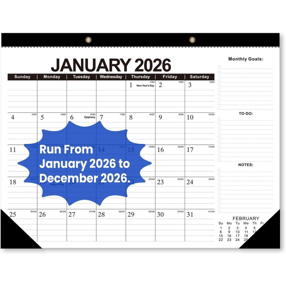 imageCOMIX 2026 Large Desk Calendar 12 Months 22quot x 17quot Wall Calendar from Jan 2026 to Dec 2026 Large Monthly Planner with Holiday for Home School or Office OrganizationBlack and white