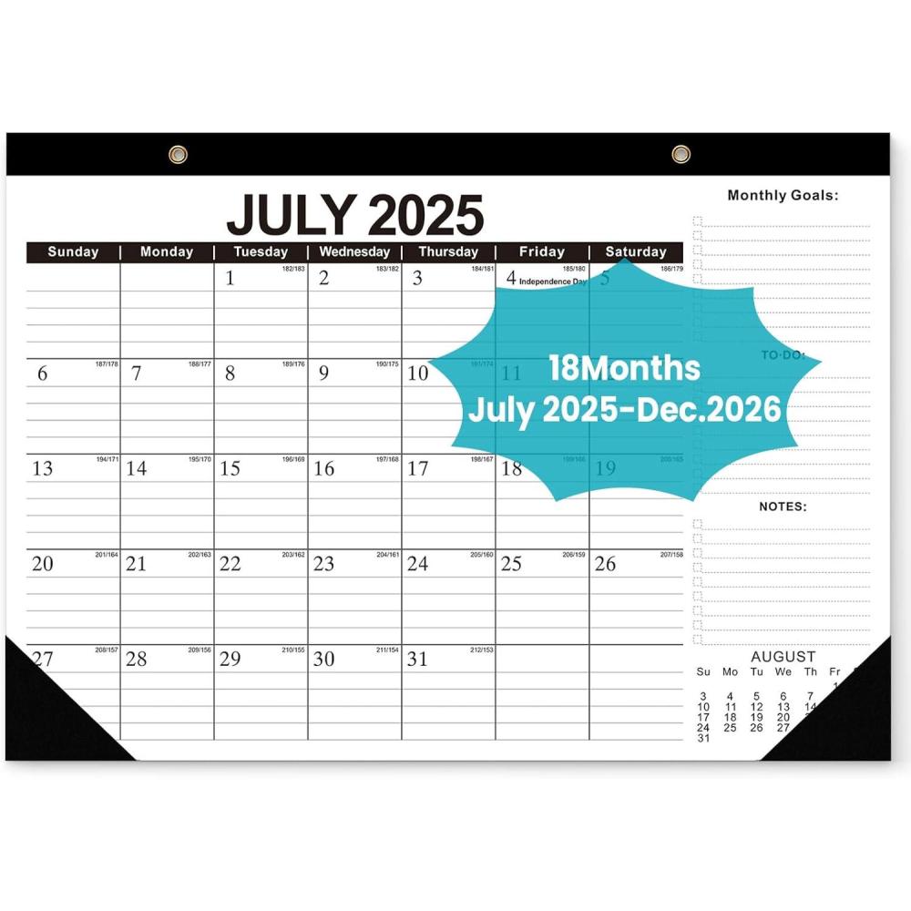 imageComix 20252026 Floral Desk Calendar 18 Month Desk Calendar July 2025Dec 2026 17quotx12quot Thick Paper with Classic Design for Office ampamp HomeBlack and White
