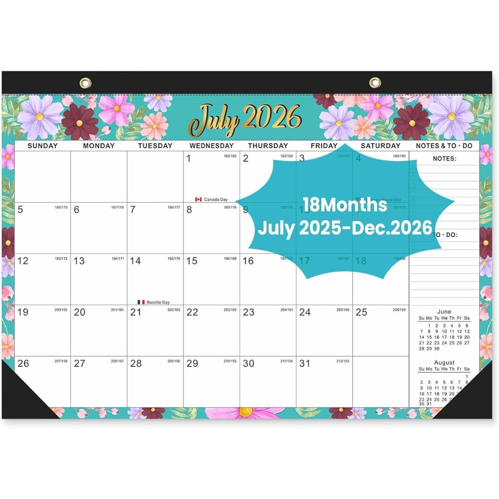 imageComix 20252026 Floral Desk Calendar 18 Month Desk Calendar July 2025Dec 2026 17quotx12quot Thick Paper with Classic Design for Office ampamp HomeFloral