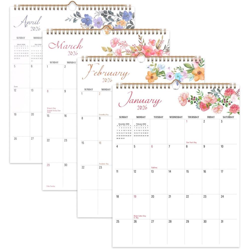 imageComix 2026 Wall Calendar 12x17 Inch  12 Month Jan to Dec 2026 Thick 120GSM Paper Large Blocks Monthly Calendar for Notes Home Office ampamp School SchedulingSimple Floral