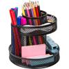 Comix 360° Rotating Pen Holder for Desk, 5 Compartments Office Desk Organizer, Black Mesh Metal Pencil Holder Cup for Office Home School(B2051)
