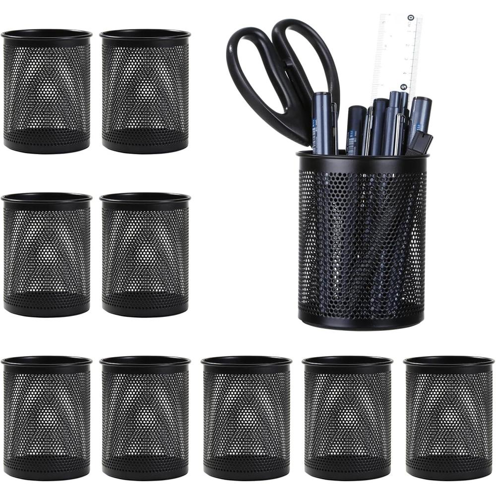 imageComix Mesh Pen Holder Desk Wire Pencil Holder with Foam Pad and NonSlip Bottom Office Supplies Desk Organizer for Home Office School 10 PacksB200210Packs