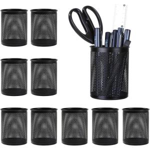 Comix Mesh Pen Holder Desk, Wire Pencil Holder with Foam Pad and Non-Slip Bottom Office Supplies Desk Organizer for Home Office School, 10 Packs(B2002-10Packs)