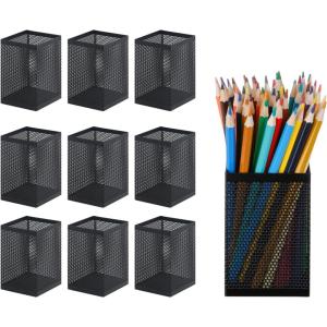 Comix Mesh Pen Holder Desk, Wire Pencil Holder with Foam Pad and Non-Slip Bottom Office Supplies Desk Organizer for Home Office School, 10 Packs(B2003-10Packs)