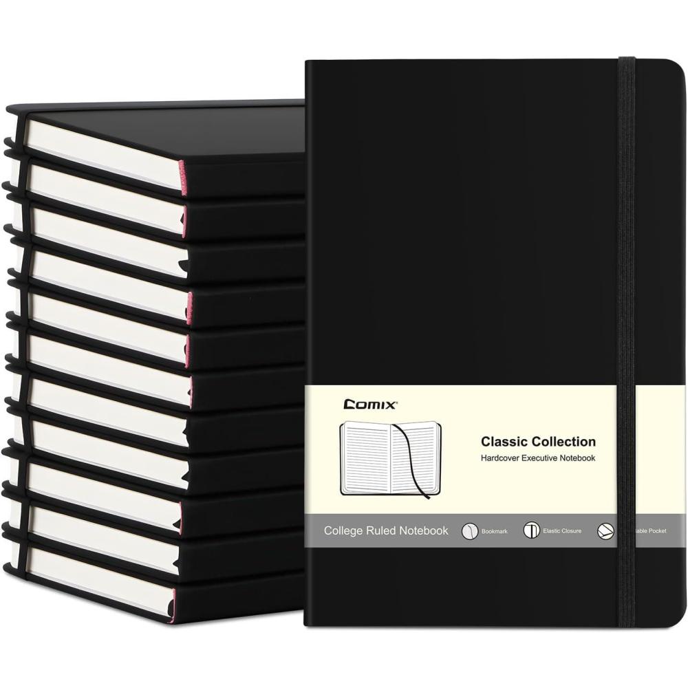 imageCOMIX 12 Pack Lined Journal Notebooks for Women ampamp Men 240 Pages Medium 55quot x 83quot Hardcover Journaling Notebook for Work ampamp Note Taking Fits for School Home Business Journals for Women MenBlack