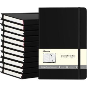 COMIX 12 Pack Lined Journal Notebooks for Women & Men, 240 Pages, Medium 5.5″ x 8.3″, Hardcover, Journaling Notebook for Work & Note Taking, Fits for School Home Business, Journals for Women, Men(Black)