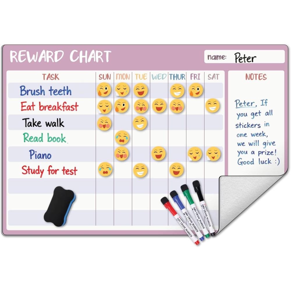imageCOMIX Whiteboard Dry Erase 26quot x 17quot Reward Task Chart Adhesive Whiteboard for Wall with Cute Magnetic Emoji Educational Daily Task Set for Student Kids Home ClassroomTask List Set