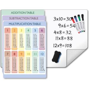 COMIX Whiteboard Dry Erase, 26″ x 17″ Adhesive Whiteboard for Wall with Magnetic Alphabet Chart, 1-100 Number Chart, Educational Charts Set for Preschool Student Kids Home Classroom Teaching(Addition Subtraction Multiplication Table)