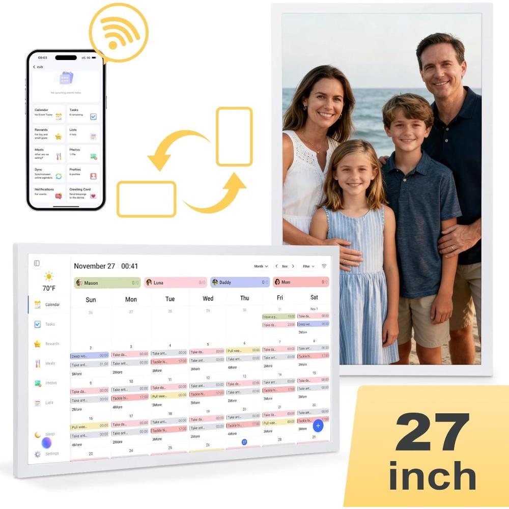 image:imageCOMIX 27inch Smart Digital Wall CalendarElectronic Calendar with Touch Screen DisplayFamily Organizer for 2026 Schedules amp Chore ChartsIncludes Wall MountIdeal for Home amp Office