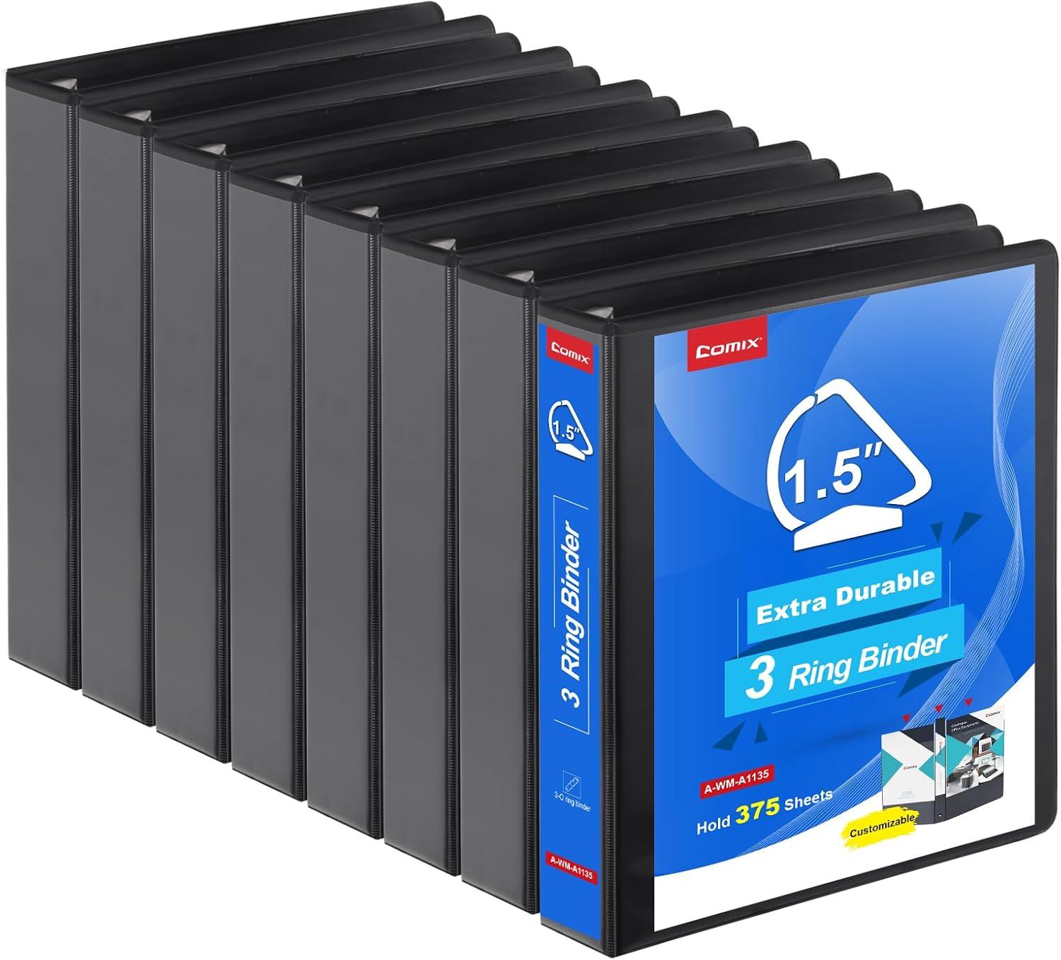 image:imageCOMIX Heavy Duty 05 inch SlantD Ring View Binder 12 inch 3 Ring Binders Hold 125 Sheets of 85 x 11 Paper 12 Pack WhiteBlack