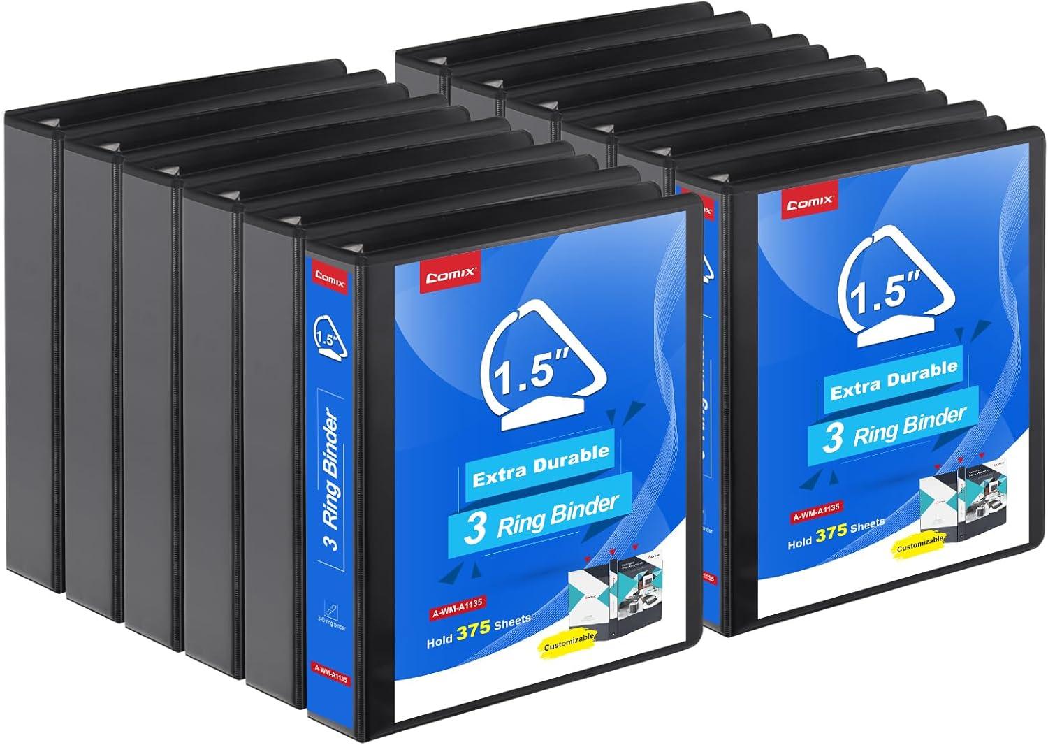image:imageCOMIX Heavy Duty 05 inch SlantD Ring View Binder 12 inch 3 Ring Binders Hold 125 Sheets of 85 x 11 Paper 12 Pack WhiteBlack