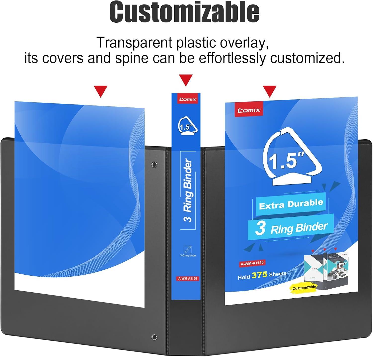 image:imageCOMIX Heavy Duty 05 inch SlantD Ring View Binder 12 inch 3 Ring Binders Hold 125 Sheets of 85 x 11 Paper 12 Pack WhiteBlack