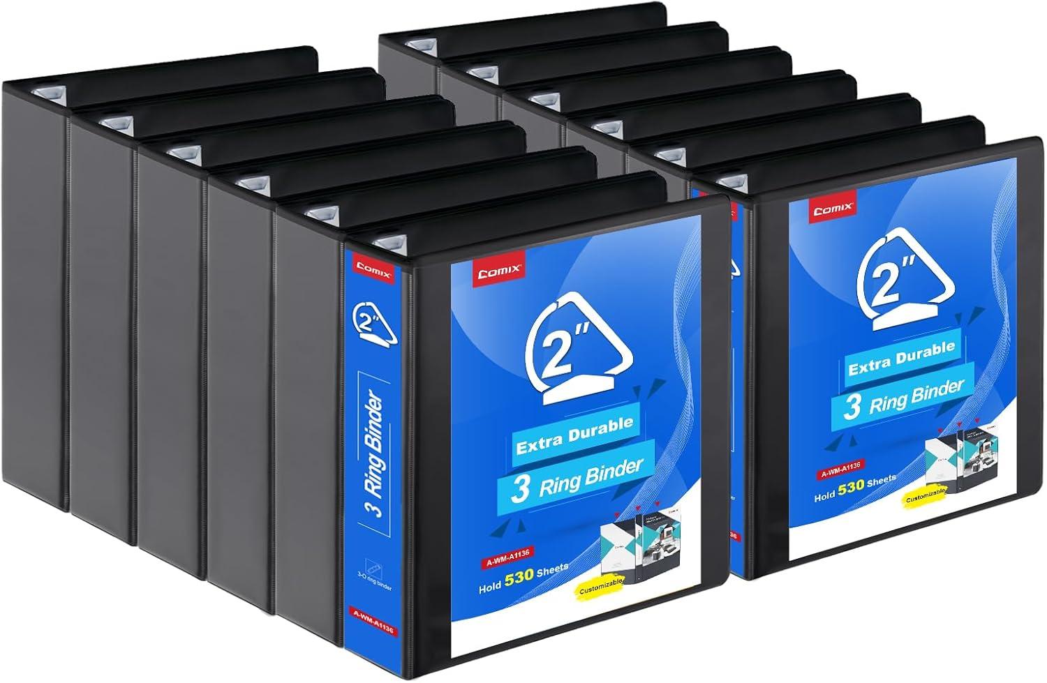 image:imageCOMIX Heavy Duty 05 inch SlantD Ring View Binder 12 inch 3 Ring Binders Hold 125 Sheets of 85 x 11 Paper 12 Pack WhiteBlack