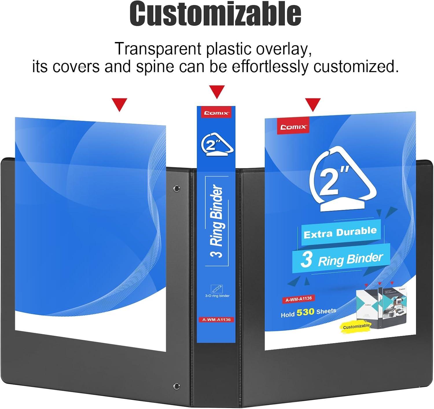image:imageCOMIX Heavy Duty 05 inch SlantD Ring View Binder 12 inch 3 Ring Binders Hold 125 Sheets of 85 x 11 Paper 12 Pack WhiteBlack