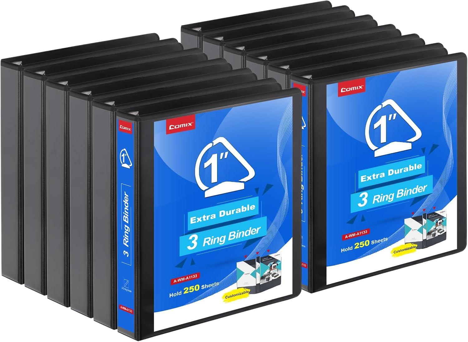 image:imageCOMIX Heavy Duty 05 inch SlantD Ring View Binder 12 inch 3 Ring Binders Hold 125 Sheets of 85 x 11 Paper 12 Pack WhiteBlack