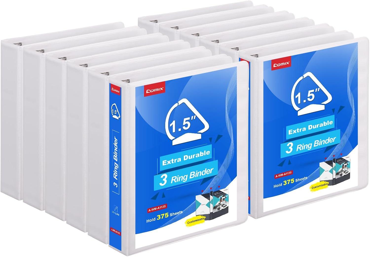 image:imageCOMIX Heavy Duty 05 inch SlantD Ring View Binder 12 inch 3 Ring Binders Hold 125 Sheets of 85 x 11 Paper 12 Pack WhiteWhite