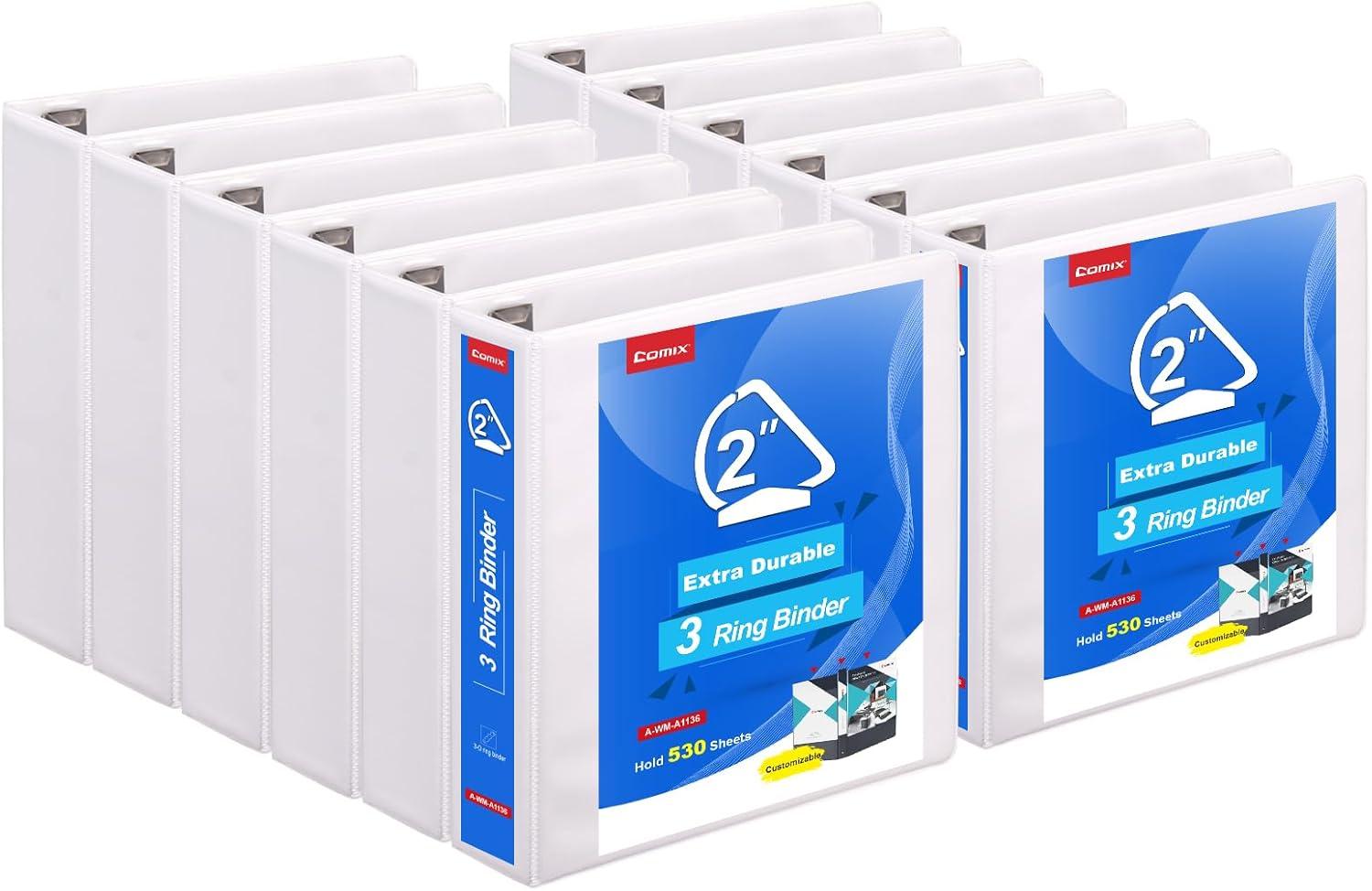 image:imageCOMIX Heavy Duty 05 inch SlantD Ring View Binder 12 inch 3 Ring Binders Hold 125 Sheets of 85 x 11 Paper 12 Pack WhiteWhite